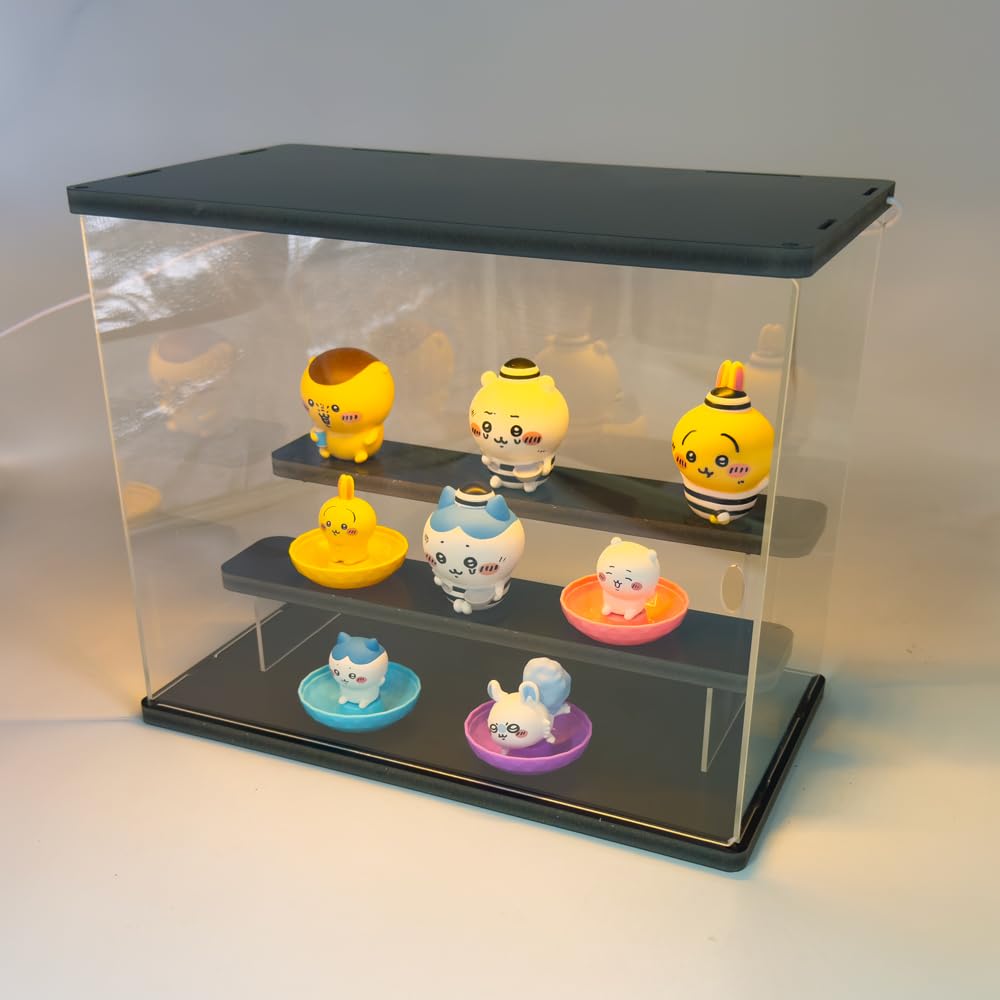 LED Downlight Acrylic Collection Case, 3 Tiers, Black, Capsule Toy Figure Light-Up, 3-Color Switching