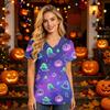 Women V Neck Short Sleeve Halloween Print Scrub Top with Pockets for Healthcare Work Uniforms Comfortable Fit