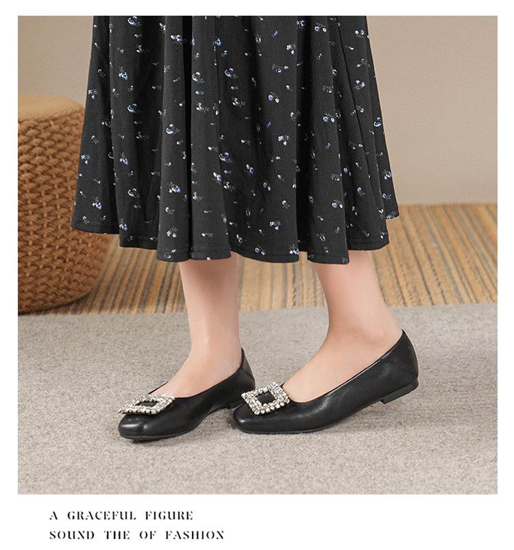 Women's Genuine Leather Nude Flats - Soft Sole, Low-Cut, Plus Size (41-43), Summer 2025 Collection