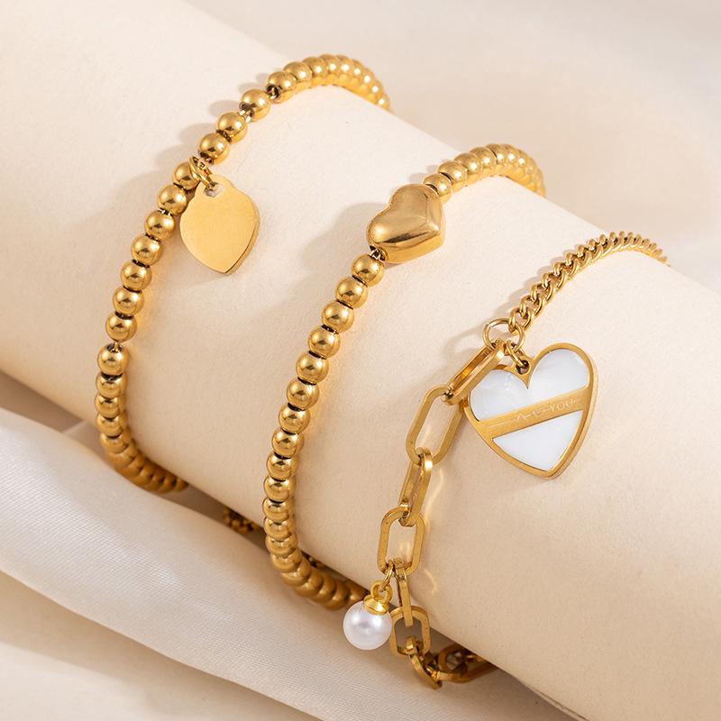 Women's Titanium Steel Heart Chain Bracelet with Beads - Luxurious Light Pull-Out Design