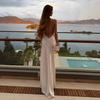 European and American Women's Clothing Summer New Sexy Backless V-neck Slim-fitting Split-fork Long Suspender Dress