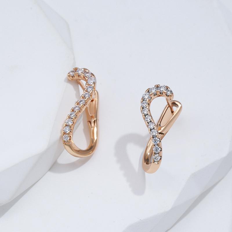 1 Pair Trendy Geometric Line Earrings for Women Golden Color with White Zircon Earring Fine Jewelry