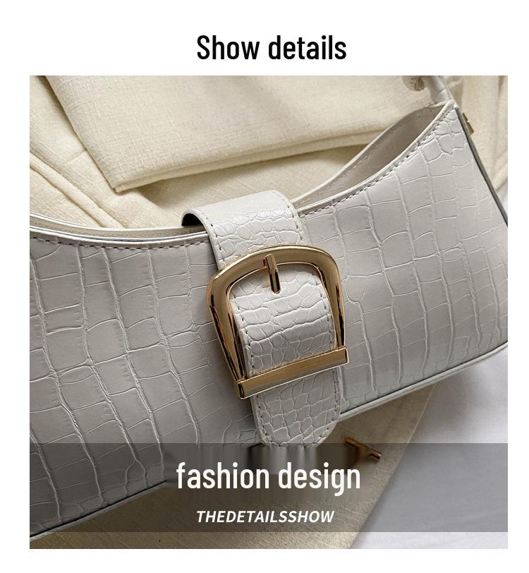 2023 Trendy White French Texture Underarm Handbag for Women - Solid Color Baguette Style