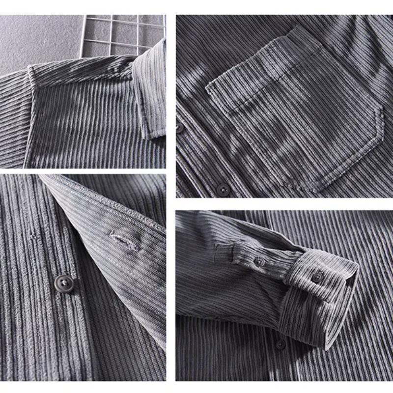 Autumn and Winter Shirts for Men Japanese Style Men Clothing Solid Color Long Sleeve Corduroy Shirt Daily Casual Top Simple