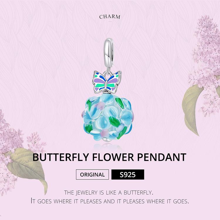 WOSTU 925 Sterling Silver Delicate Flower Butterfly Charm Crystal Blue Bead Fit Original Bracelet For Women Jewelry