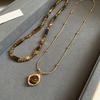 Vintage Inspire Necklace Decoration for Women with Tigers Eye Stone Pendant and Double Layer Chain Stylish Outfits