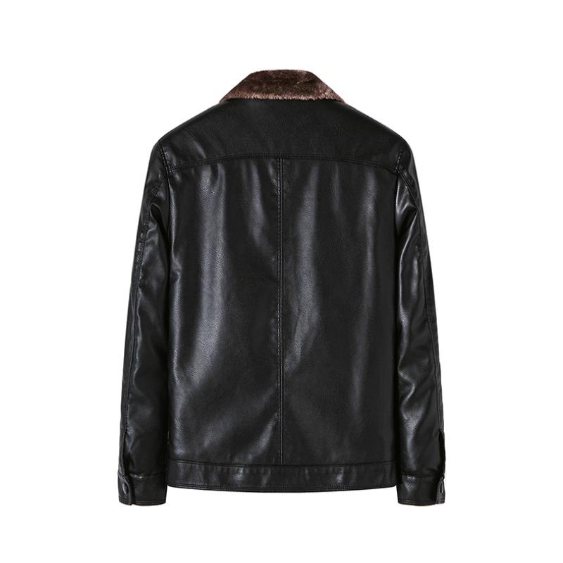 Fashion Casual Mens PU Leather Jacket Autumn Winter Thick Fleece Warm Outerwear Light Business Lapel Versatile Coat