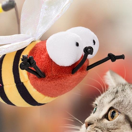 1 Set Cat Teaser Toy Vivid Exquisite Relieve Boredom Bee Shape Pet Cat Plush Squeaky Toy Pet Supplies