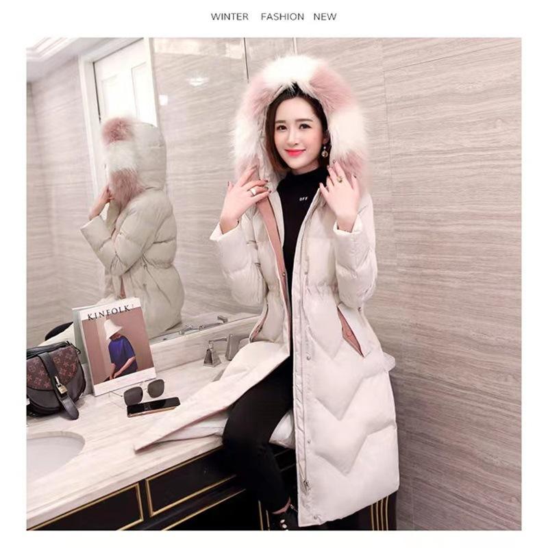 Winter long trendy knee slim fit large size fox fur collar jacket thick women's down jacket