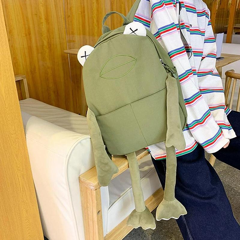 

Милый рюкзак с лягушкой, студенческий, персонализированный, большой вместимости, для хранения книг, мультяшный школьный рюкзак зелёный