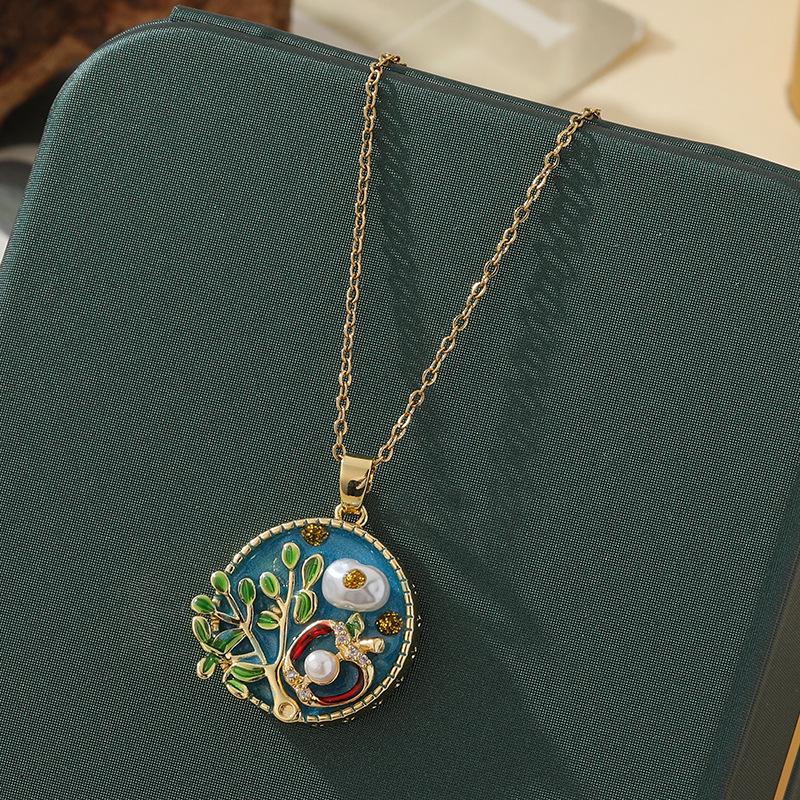 Monet-Inspired Flower Pendant Necklace, Hand-Painted, High-End Stainless Steel Clavicle Chain, New Chinese Style