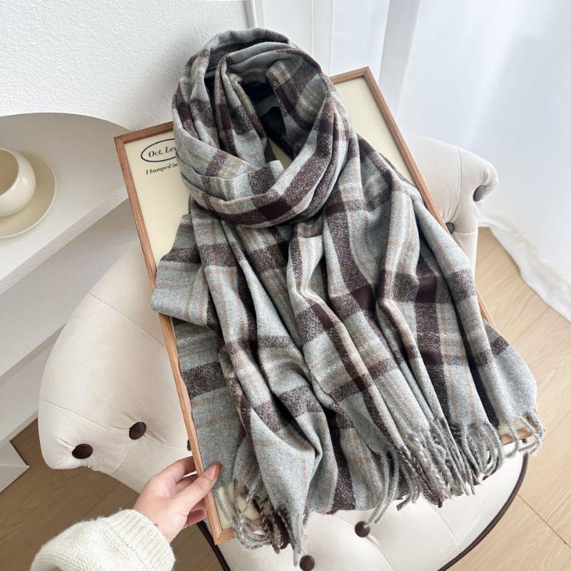 Lazy Wind Fashion British Plaid Brown Scarf Women's Winter Plaid Shawl Warm Scarf