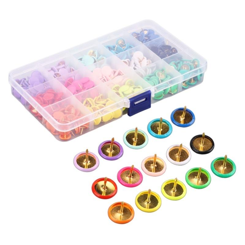 1 Box Thumb Tacks 15 Colors Colored Rubberized Flat Head Painting Decorative Tacks Push Pins With Clear Box For Corkboard