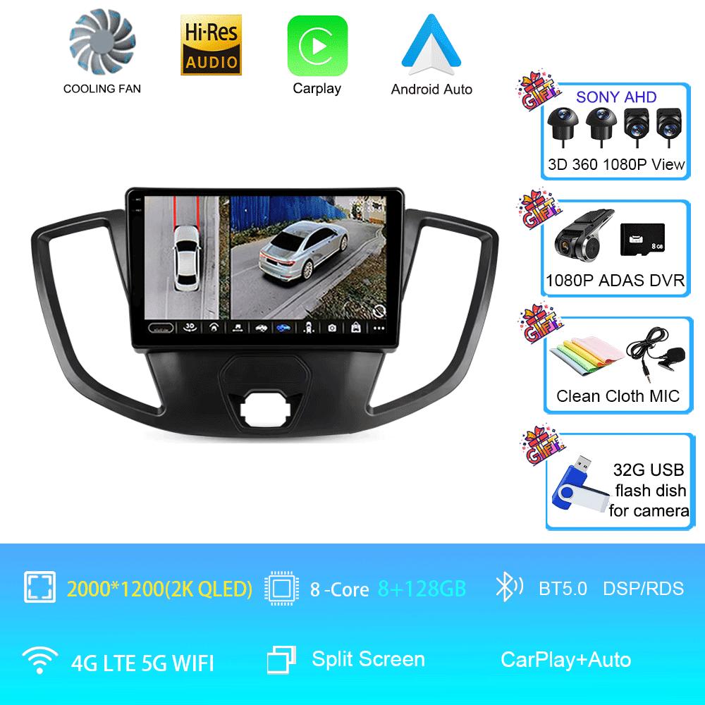Car Radio Android 14 For Ford Transit 2015 2016 2017 2018 Carplay Multimedia Video Player GPS Stereo 2din WIFI+4G BT QLED Screen