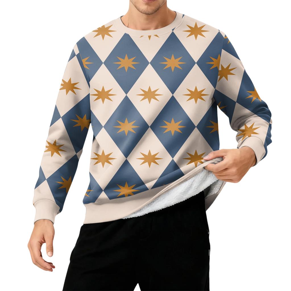 Herr Rundhals Fleecefodrad Tjock Enfärgad Sweatshirt