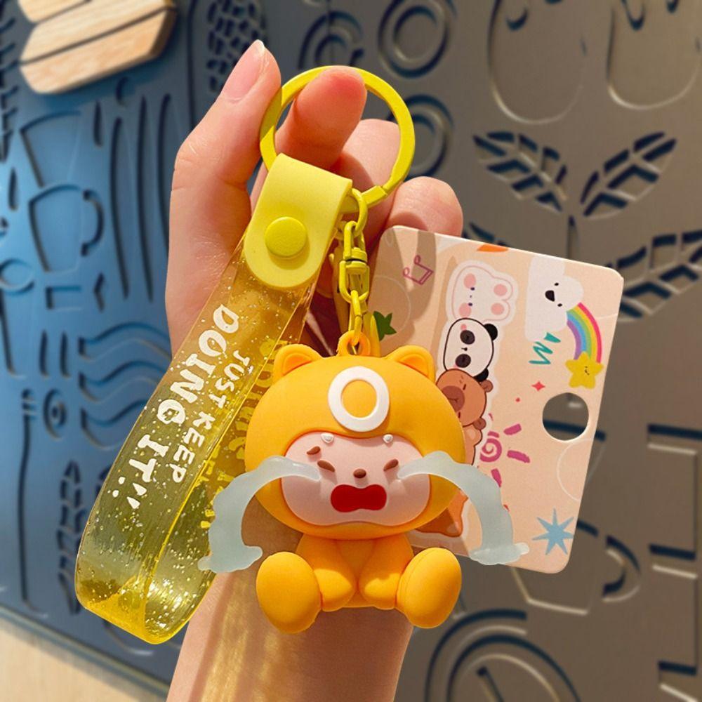 PVC Dolls Keychain Crying Face Car Keyring Kawaii Cartoon Pendant  Key Accessories жёлтый