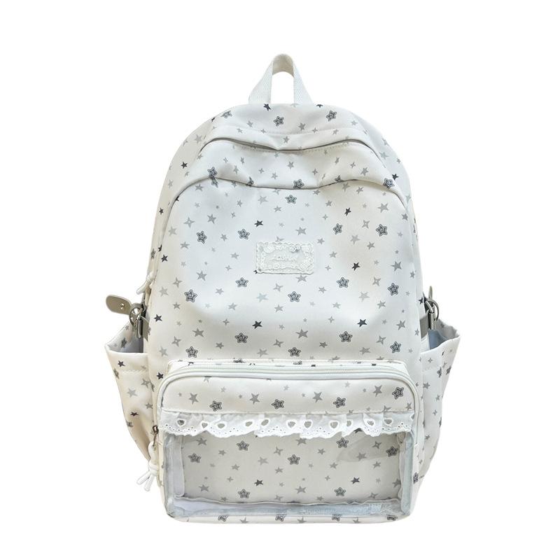 Schoolbag Cute Star Printed Backpack Female Student Large Capacity Lightweight School Bag Korean Version Lace Edge Casual Backpack