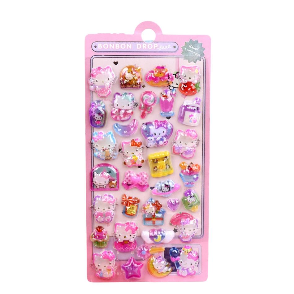 1/8Pcs 3D Relief Stickers Sanrio Hello Kitty Kuromi Cute Anime Cartoon Crystal Sticker Creativity Room Bag Decoration Gifts