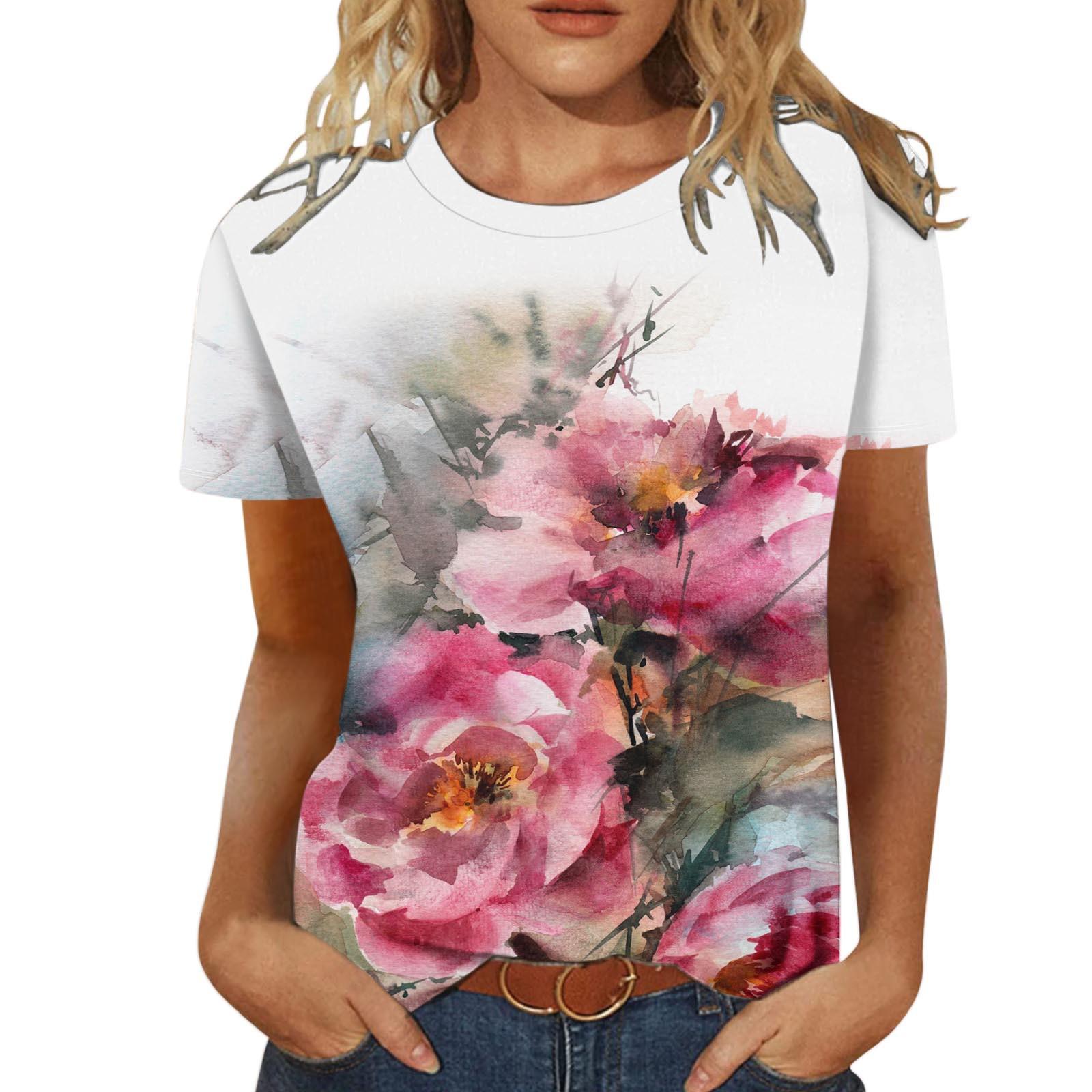 

New Women s Watercolor Painting Flower Printing 3D Digital Printing Women s Spring/Summer T-shirt 3219 EMA 6XL