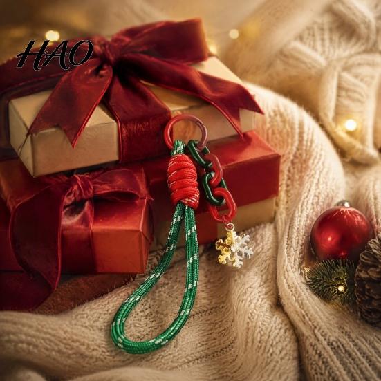 Festive Bag Accessory Christmas Wristlet Keychain, Braided Rope Keychain with Santa Snowman Mobile Decoration Pendant Reindeer Charm, Decorative