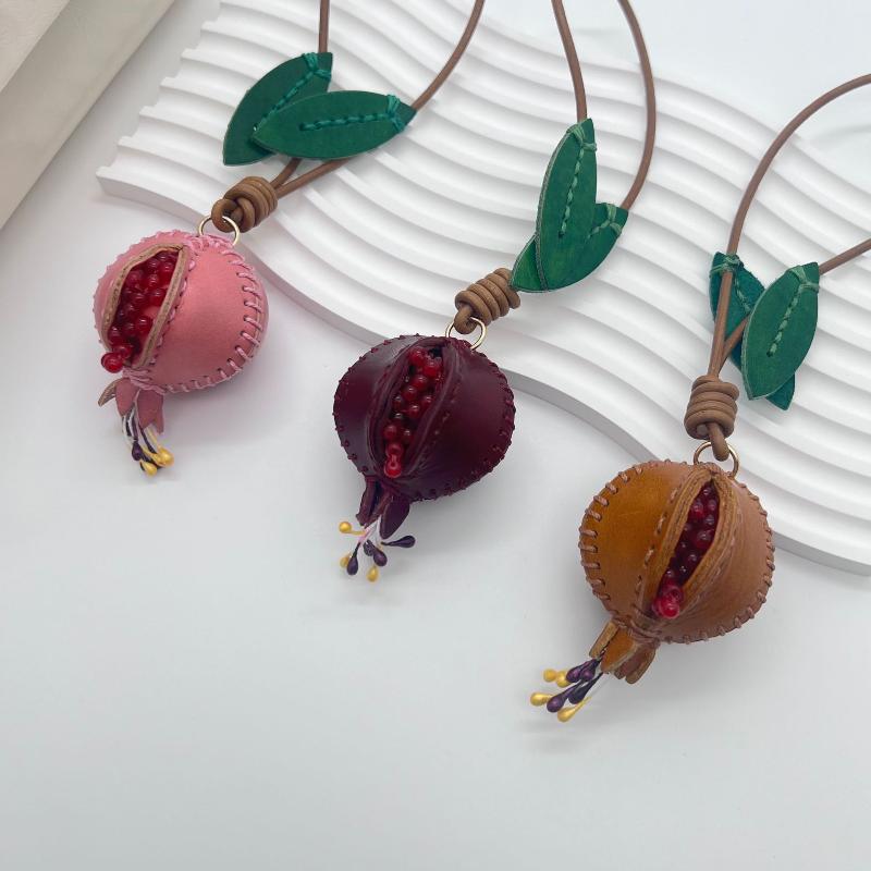 Simulation Fruit Pendant Leather Pomegranate Bag Charm Keychain Decoration Pendant Women'S Backpack Exquisite Accessories