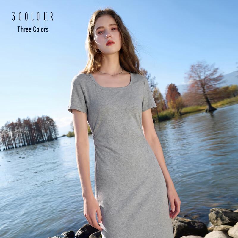 Sancai 2026 Summer U-Neck Short-Sleeve A-Line Midi Dress L