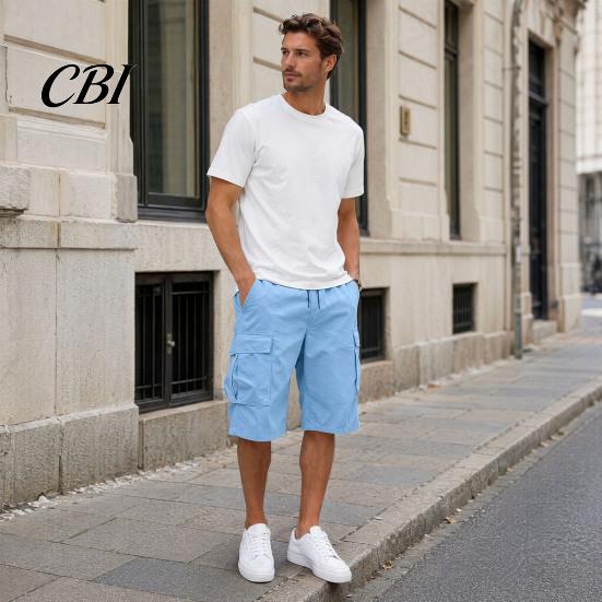 Men Shorts with Drawstring Summer for Men, Multi-Pocket Cargo Adjustable Elastic Skin-friendly Fabric Waistband, Loose Fit Sport Hiking Work