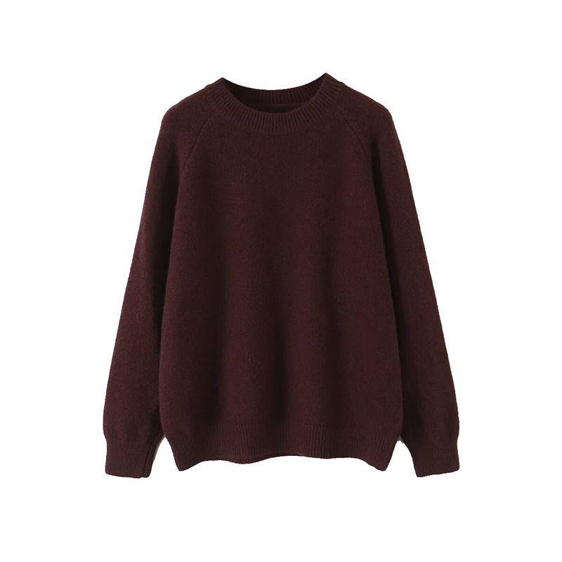 Kaslead New Women clothes Western Style Fashion Simple and Versatile Loose round Neck Long sleeve Pullover Sweater