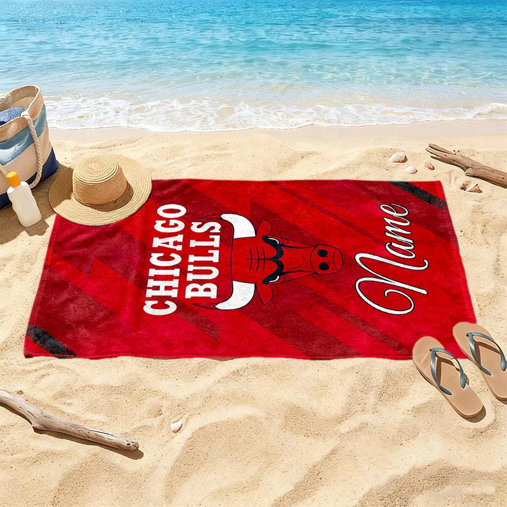 Chicago Bulls Fan Gear Customize Text Beach Towel Super Soft & Absorbent Suitable for Swimming Gym Camping Yoga Vacation