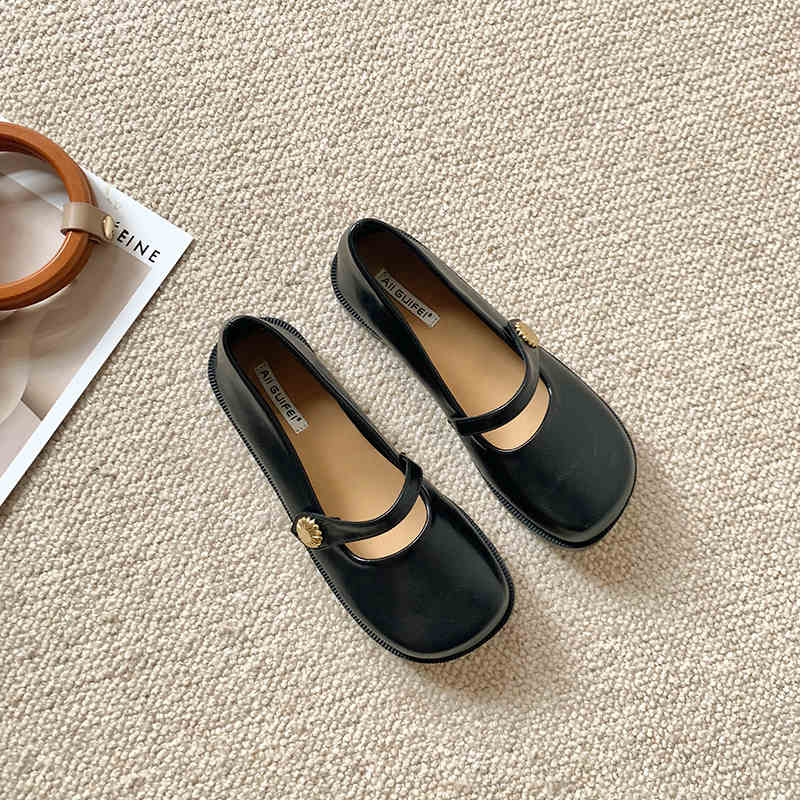 Fashion IPPEUM Mary Janes Shoes For Women Ballet Flats Pu Leather Black Loafers Lolita Shoes Round Toe zapatos de mujer