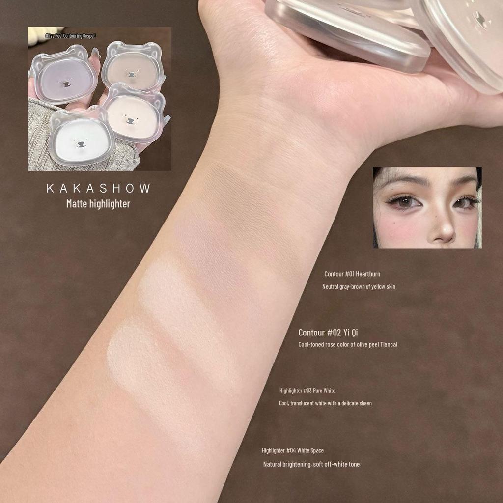 Kakashow Matte Highlight & Contour Powder: Brighten Face, Nose, and Side Shadow with White Matte Finish.