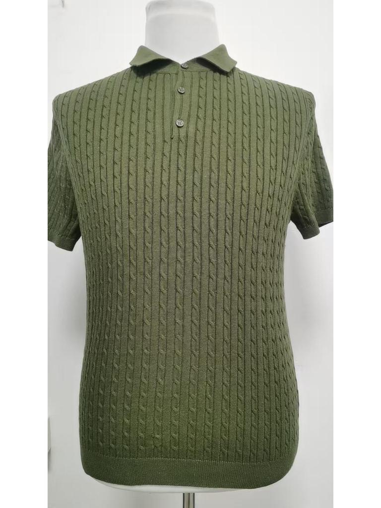 Polo z bavlny s copánkovým vzorem a krátkým rukávem, slim střih - hongkongský styl