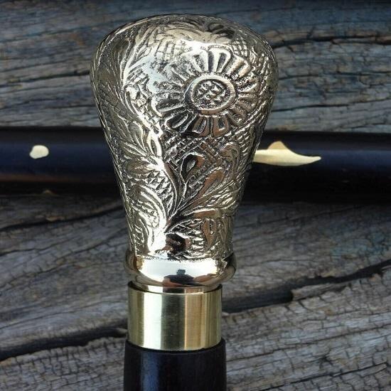 Antique Style Victorian Vintage Designer Brass Handle Cane Wooden Walking Stick
