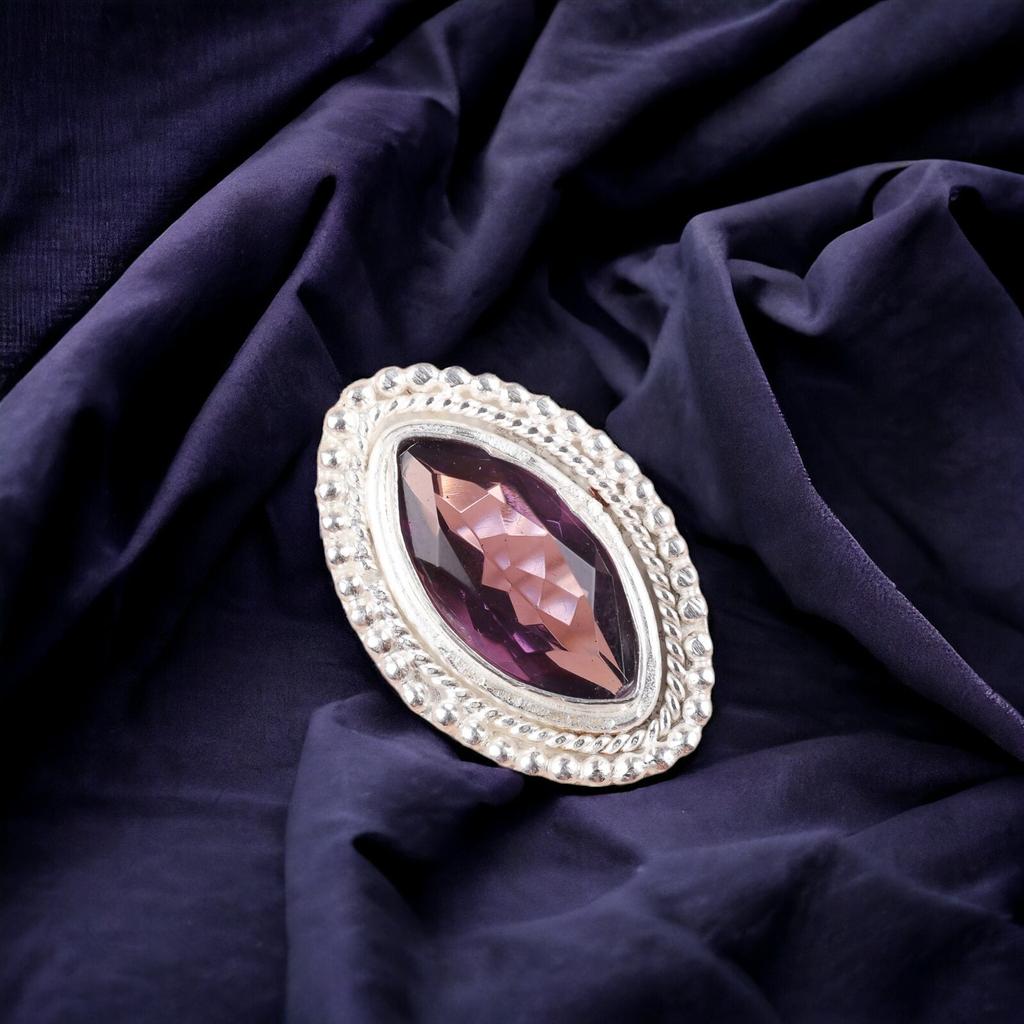 925 Sterling Silver Amethyst Gemstone Fashionable Jewelry Handmade Ring For Gift RR-26-8