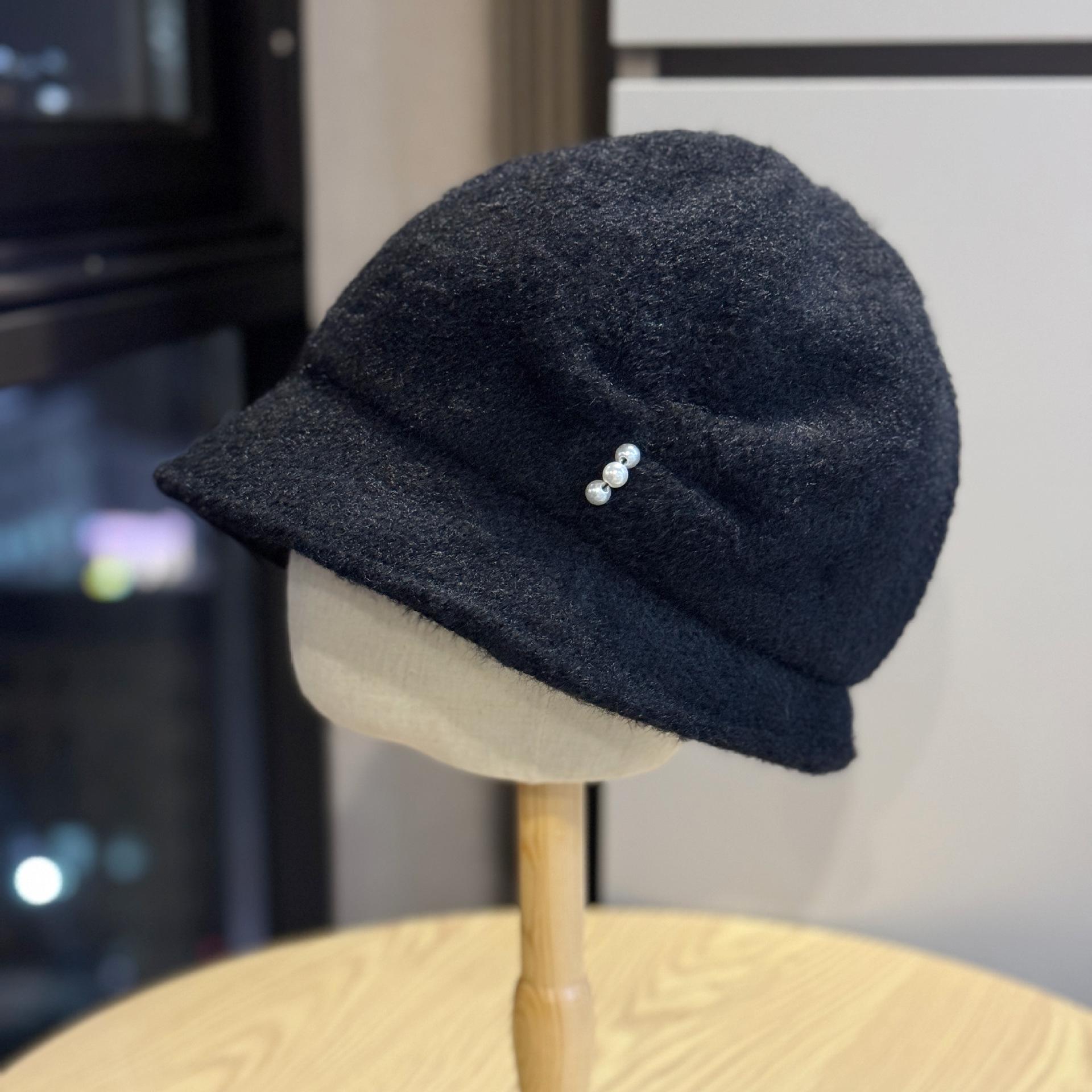 

Korean-style pearl fisherman hat for women, new autumn and winter model, wide brim, makes the face look smaller, elegant and warm, trendy bucket hat Adult54-60Adjustable чёрный