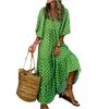 Women Floral Print Bohemian Long Dress Loose V-Neck Fashion Summer Beach Dress
