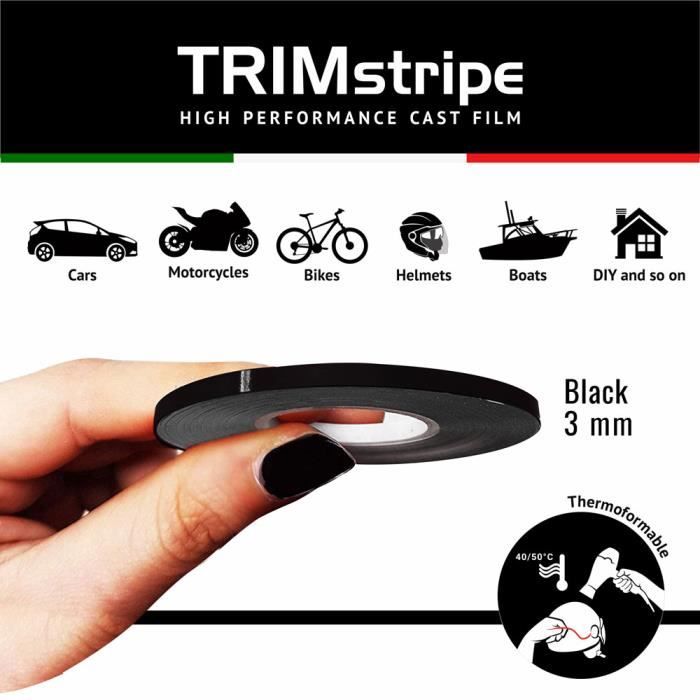 Bandes Adhésives - Trim Stripes - Noir - 3 mm x 10 mt - Thermoformable - Résistant aux intempéries