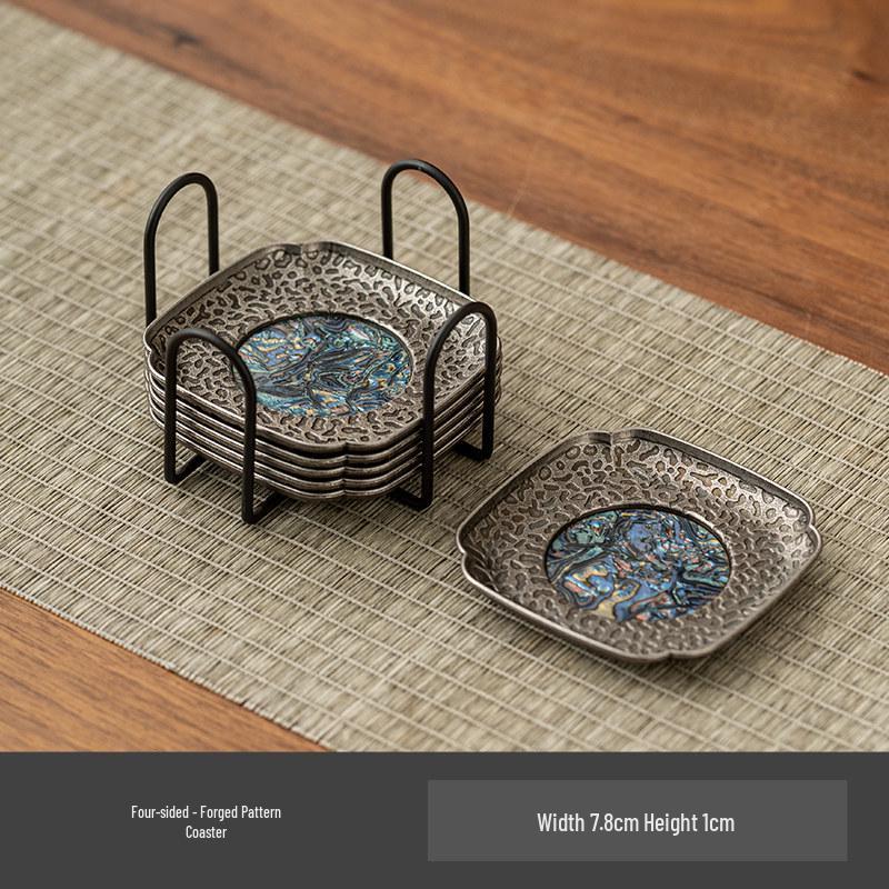 Retro Mother-of-Pearl Coaster Tea Set: Chinese Tea Knife, Anti-Scald Tea Cup Holder, Tea Ceremony Accessories.