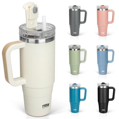 TYESO Tumbler Water Bottle Cold Insulated Stainless Steel Bottle Water Bottle with Straw Handle Mug Outdoor Vacuum Insulated Double Structure Wide