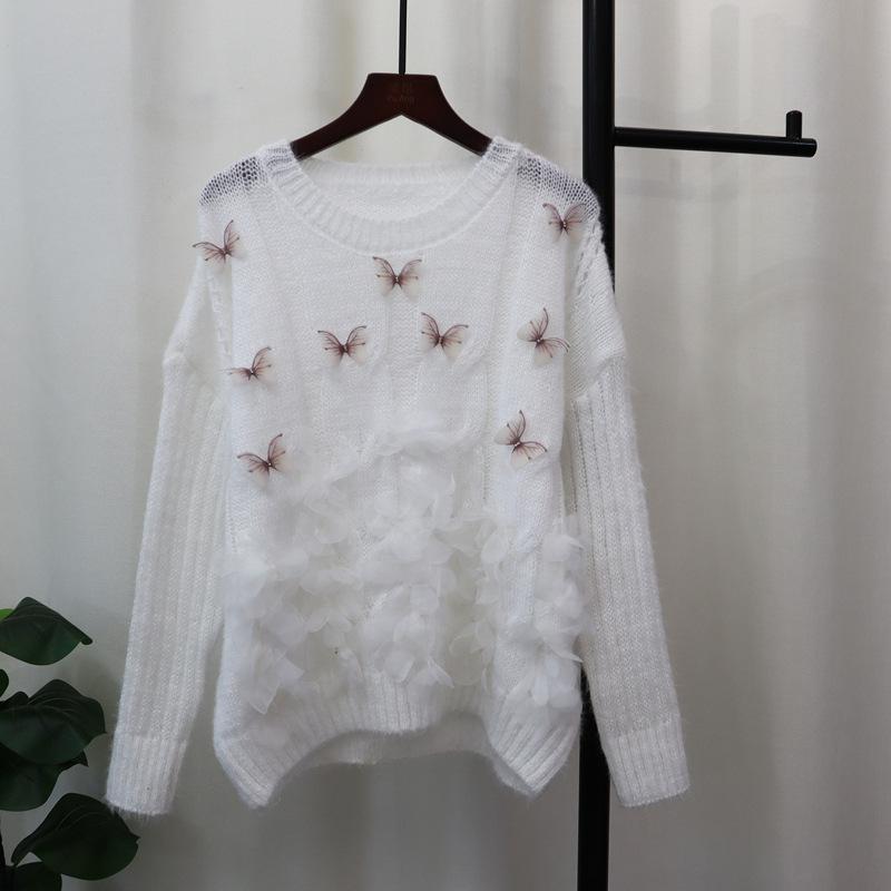 Autumn New Sweet Heavy Industry Butterfly Flower Design Sweater Pullover Soft Waxy Gentle Knitted Sweater Top Women