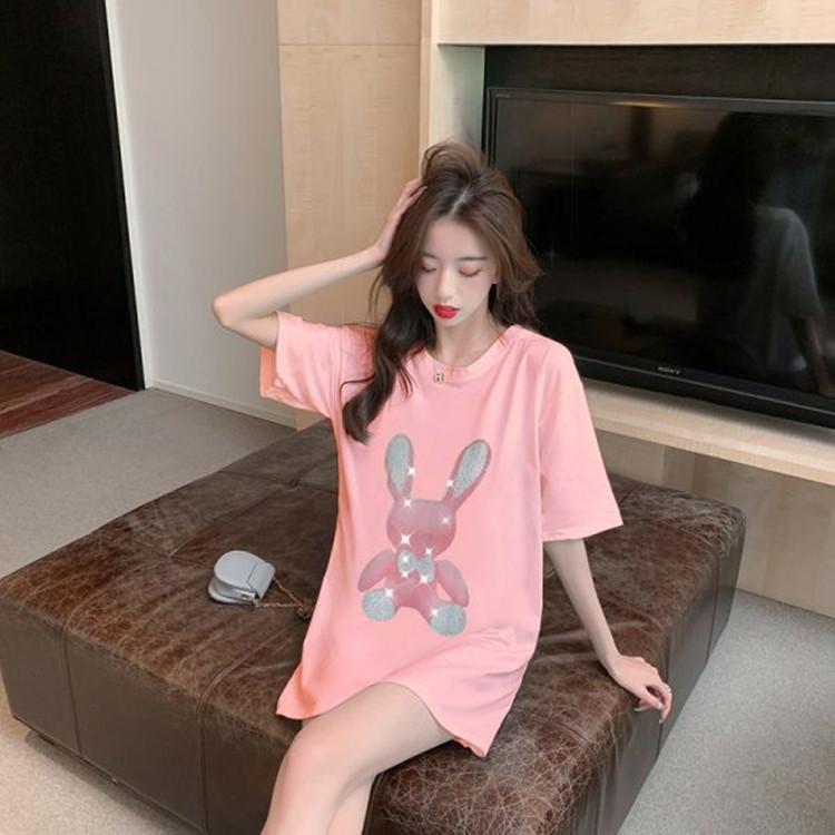 Bílé dámské tričko s krátkým rukávem na léto, těžký průmysl, diamantové žehlení, volný top s polovičním rukávem