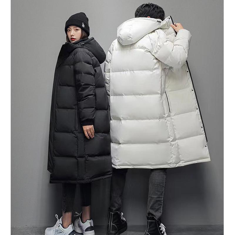 Autumn and Winter Men's Long Over The Knee Down Jacket, Thick Cotton Jacket, White Duck Down Down Jacket, Casual Cotton Jacket