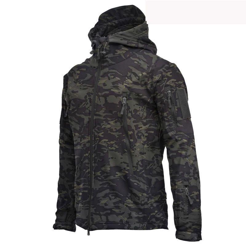 Men's Tactical Outdoor Camouflage Soft Shell Jacket - Windproof Waterproof Fleece Coat for Mountaineering