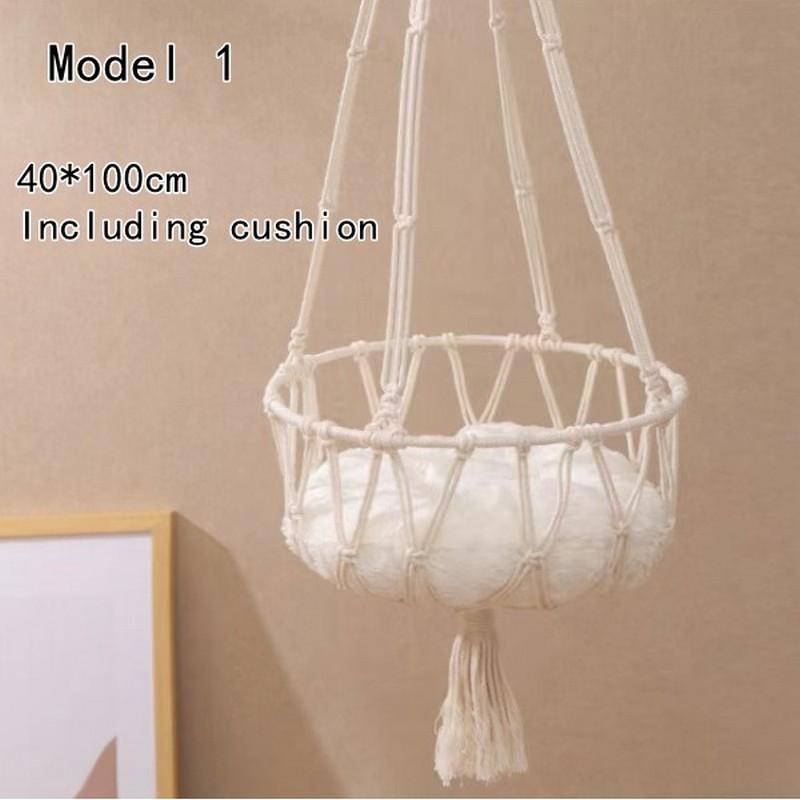 Handmade woven tassel Bohemian style pet cat hammock swing, with cotton padding, suitable for sleeping and playing.