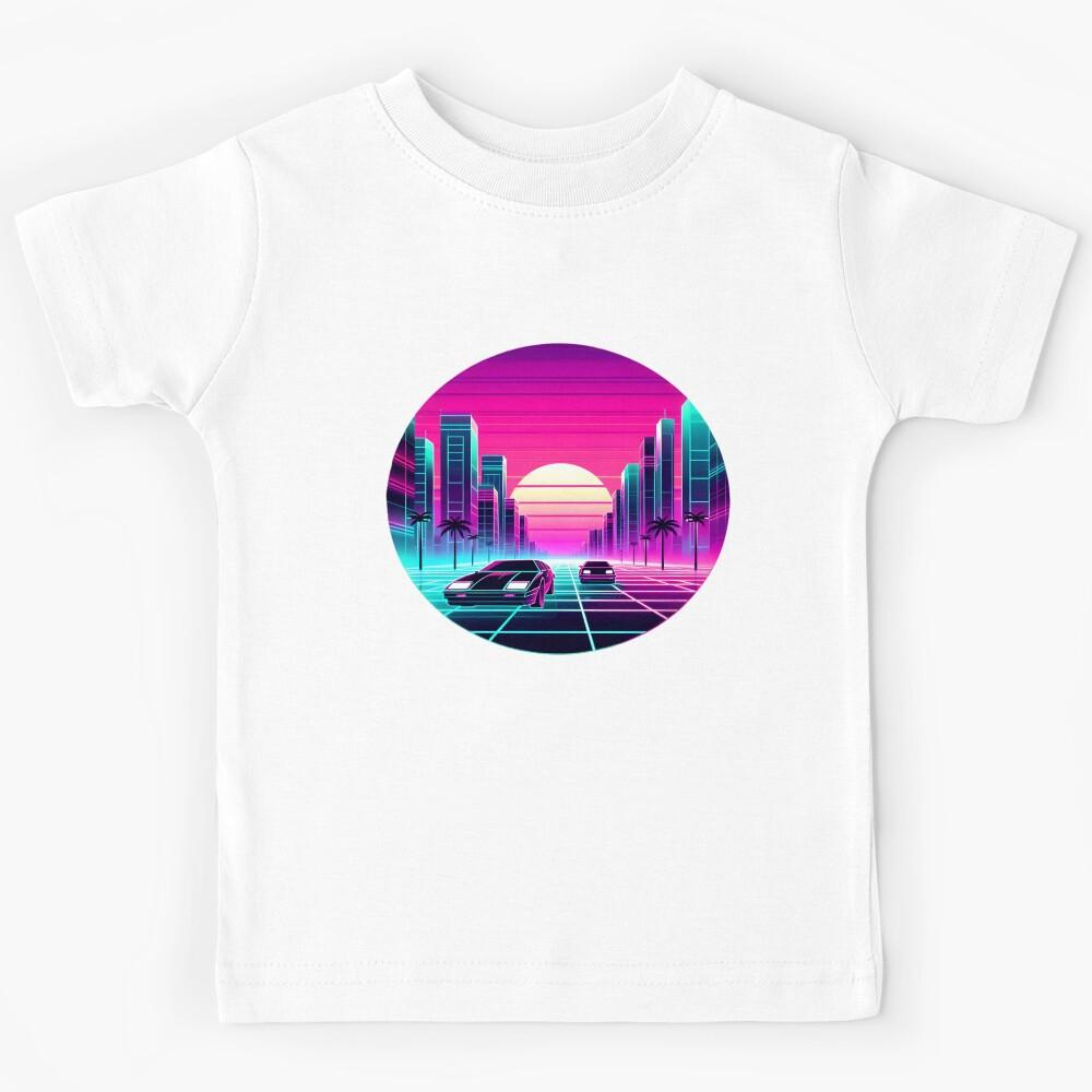 Retro Futuristic Neon City Drive Kids T-Shirt 160