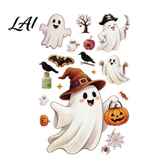 No Glue Glass Film Halloween Static Window Clings Stickers with Ghost Cat Bat Clings Patterns Reusable Holiday Decals for Shop Windows Party
