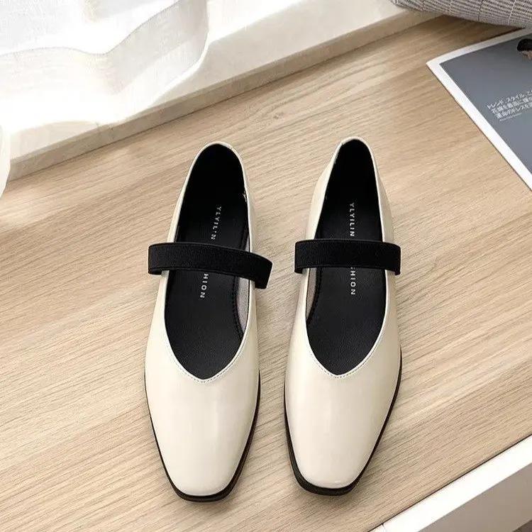 

Модные Стильные и Удобные Туфли Мэри Джейн для Поездок Кожа PU Женская Обувь Легкие Вырезанные Балетки Повседневные С Квадратным Носком Повседневная Обувь 2024 35 бежевый