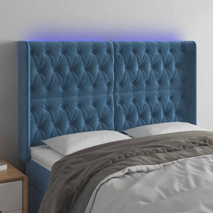 VidaXL Tête de Lit à LED Meuble de Chambre à Coucher Accessoire de Lit Double Tête de Cadre de Lit Intérieur Bleu Foncé 3124442