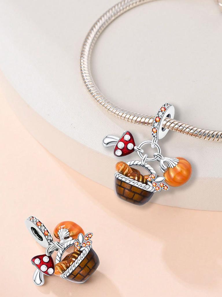 Charms Plata Autumn Pumpkin Ginkgo Mushrooms Beads Copper Plated Fit Copperoriginal Bracelet For Jewelry Making Diy Charm
