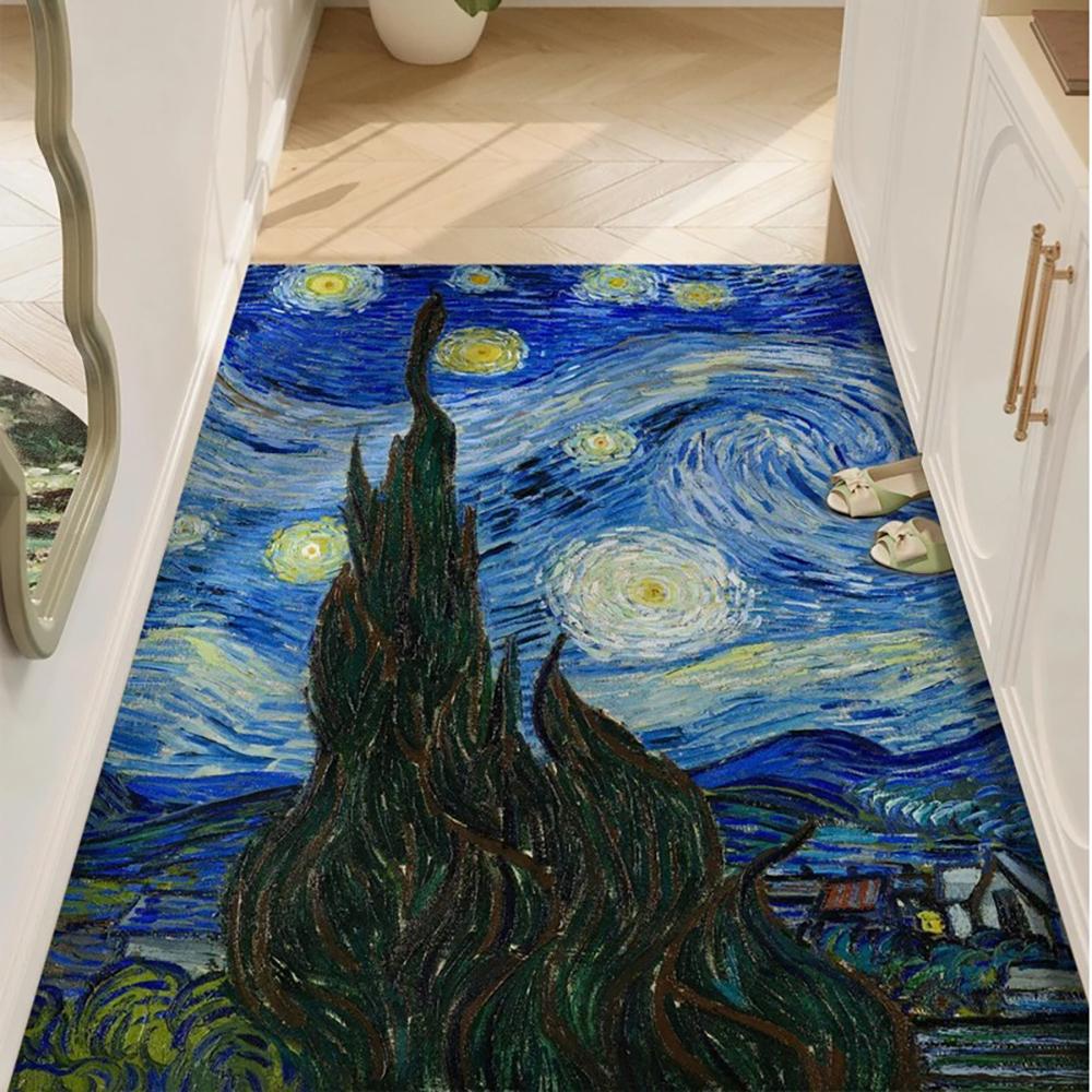 

VIKAMA Фланелевый ковер Ван Гог Винтаж Коврик для входной двери Коврик для прихожей Маленький коврик Нескользящий коврик Моющийся Грязеотталкивающий Домашний декор 40x60cm 16x24inch